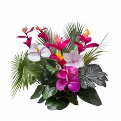 Bouquet of exotic flowers on a white background
