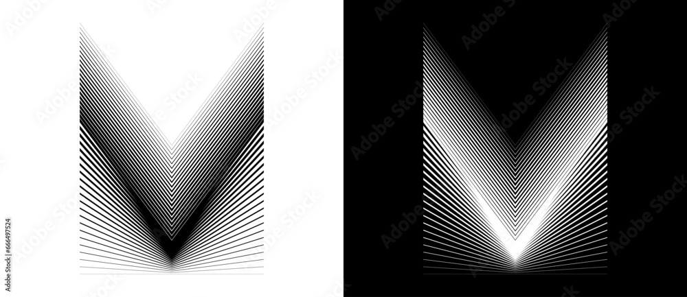 Poster Abstract art line design. Mass gravity concept. Design element or icon. Black shape on a white background and the same white shape on the black side.