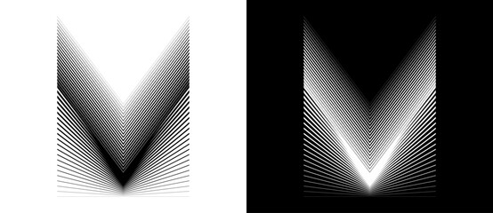 Abstract art line design. Mass gravity concept. Design element or icon. Black shape on a white background and the same white shape on the black side. - obrazy, fototapety, plakaty