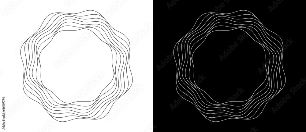 Poster wave lines in circle. template stamp or logo or icon. a black figure on a white background and an eq