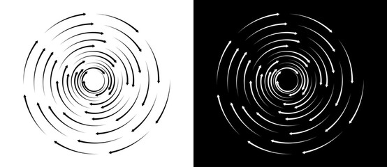 Abstract background with arrows in circle. Art design spiral as logo or icon. A black figure on a white background and an equally white figure on the black side.