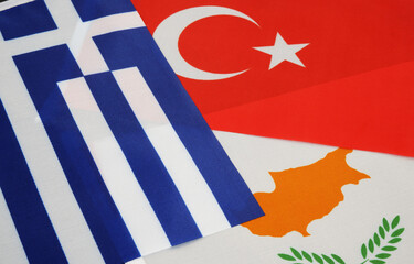 Fototapeta premium Flags of Turkey, Greece and Cyprus as background.