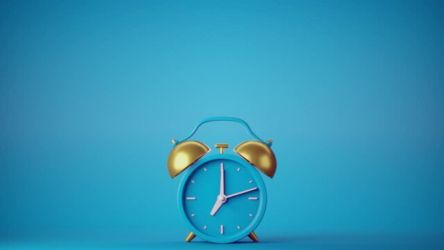 Abstract loop animation of ringing alarm clock on blue background