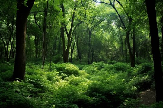 Eco-friendly foliage forest oxygen breathing healthy. Generative AI