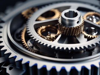 photograph showcasing intricate interlocking gears in a realistic,