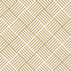 Wicker surface texture. Vector geometric seamless pattern. Golden vector ornament with stripes, squares, quirky lines. Abstract gold and white graphic background. Stylish luxury repeating geo design