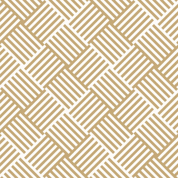 Wicker surface texture. Vector geometric seamless pattern. Golden vector ornament with stripes, squares, quirky lines. Abstract gold and white graphic background. Stylish luxury repeating geo design