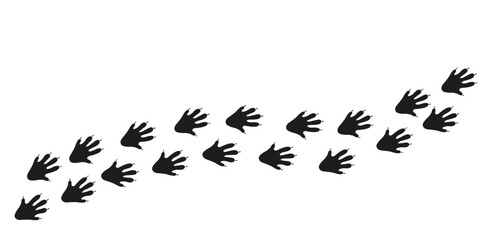 Hedgehog paws. Animal foot traces. Hedgehog black footprints on white background. Flat vector illustration. Design for print, decoration, childrens educational book