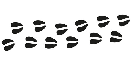 Elk paws. Animal foot traces. Elk black footprints on white background. Flat vector illustration. Design for print, decoration, childrens educational book - obrazy, fototapety, plakaty