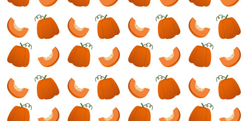 Seamless pattern orange gradient pumpkins in flat vector style on white background. For print, textile, background, wrapper.