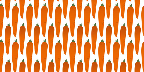 Seamless pattern orange gradient carrots in flat vector style on white background. For print, textile, background, wrapper.