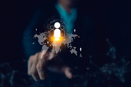 Customer Relationship Management. CRM. HR, human resource search personnel. Global structure customer network technology, Data exchange development, Job applicant.