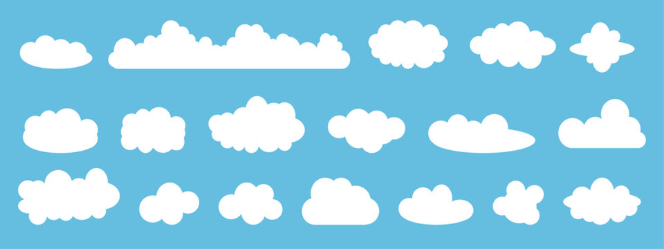 White cloud collection. Set of cartoon cloud in a flat design.Graphic vector illustration elements for website, logo, web banner, sticker and any design.