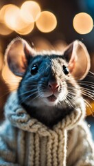 AI-generated illustration of A rat with a grey sweater, looking off to the side