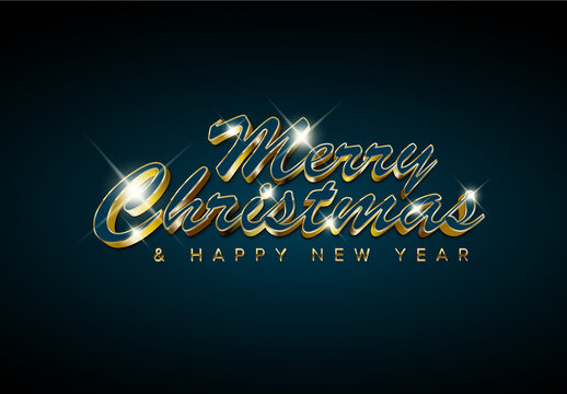 Modern stylish dark blue Christmas card template with big golden text