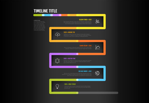 Thick line dark Infogrpahic vertical timeline diagram template with sharp corners