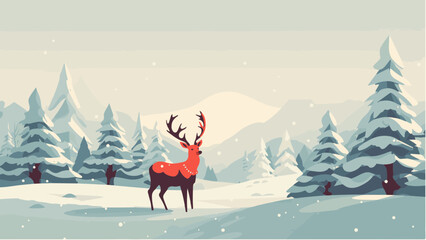 Cerf majestueux au milieu d'un paysage montagnard enneigé