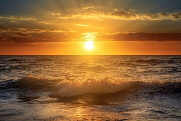 Fototapeta na wymiar A captivating view of the sun rising over the beautiful ocean. Generative AI