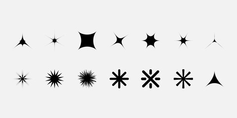 Fototapeta premium Abstract geometric. Universal star and flower shape, basic forms. y2k collection. Simple digital isolated elements for design. Trendy minimalistic bauhaus and boho form, retro futuristic, vector set
