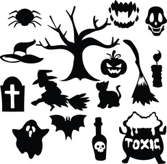 halloween festival and item silhouette set in vector
