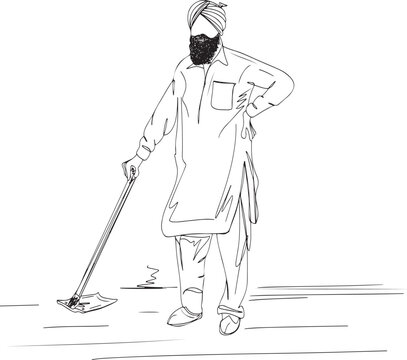 sikh man with beard and turban sweeping clip art preview