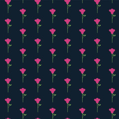 Floral seamless pattern with pink flowers on a dark blue background. Can be used for fabric, textile, clothing, wallpapers or scrap booking. Vector illustration.