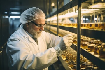 Scientist meticulously monitoring ice wine fermentation in sleek laboratory 