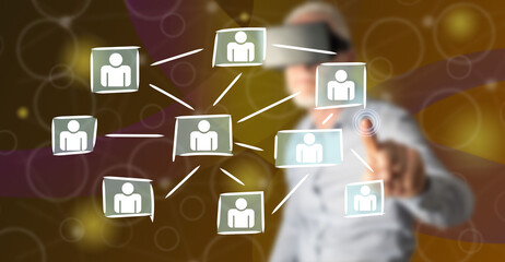 Man touching a social media network