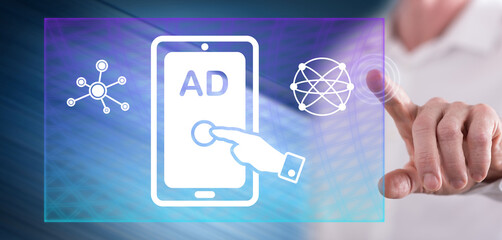 Man touching an advertising concept