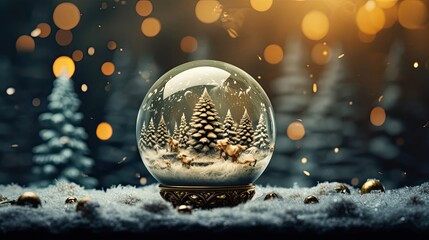 Fototapeta na wymiar Christmas tree and snowman in snow globe. Christmas snow globe. Generative AI