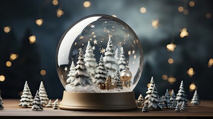 Beautiful snow globe on Christmas background. Christmas snow globe. Generative AI