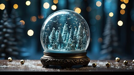 Snow Globe Sparkling In Shiny Background. Christmas snow globe. Generative AI