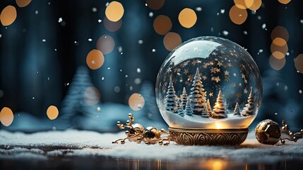 Beautiful Christmas snow globe hanging on Christmas background. Christmas snow globe. Generative AI