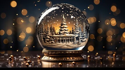 Fototapeta na wymiar Snow globe with Christmas tree in snow. Christmas snow globe. Generative AI