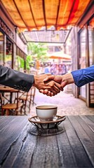 Naklejka premium Handshake of partners. Beautiful style illustration. Generative AI