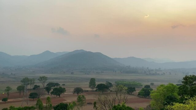 Beautiful Agricultural Landscape With Background Araku - Visakhapatnam Road Mountains with Dark Rainy Clouds in India. South India Landscapes