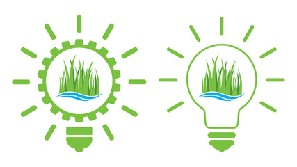 lightbulb gear frame with green grass