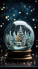Fototapeta na wymiar Snow globe with snowflakes and Christmas tree. Christmas snow globe. Generative AI
