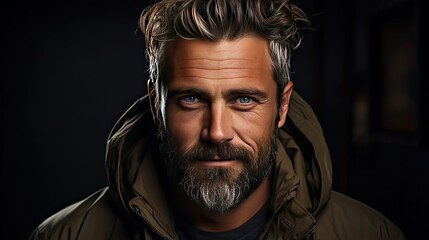 Fototapeta premium Smiling man studio portrait. People, male beauty, student, lifestyle concept. Man face portrait illustration. Generative AI