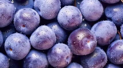 Food fruit plums. Texture background of fresh blue plums. Beautiful style illustration. Generative AI