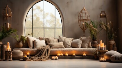 A interior design  of Boho style living room.