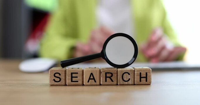 Search inscription on wooden cubes, closeup, shallow focus. Concept snalysis of Information on the Internet