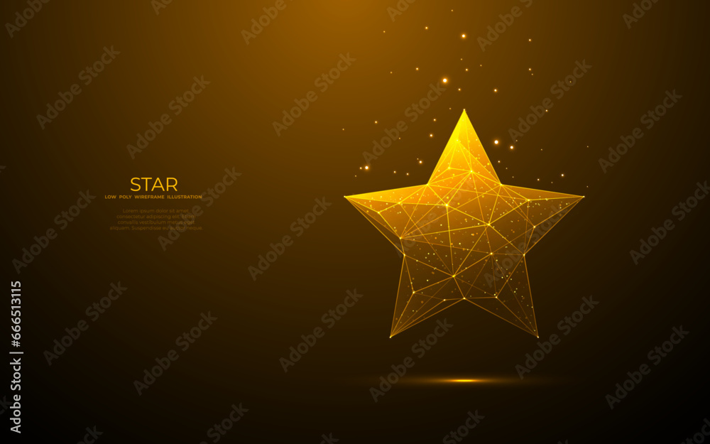 Poster digital star shape on technology golden background. abstract light award tech symbol. low poly wiref