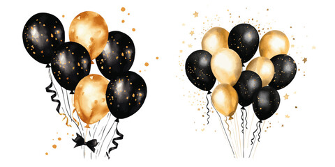 set of black and gold balloons for party