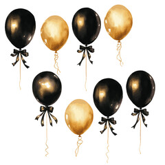 set of black and gold ballons