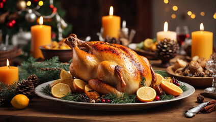 Christmas roasted turkey on Christmas table