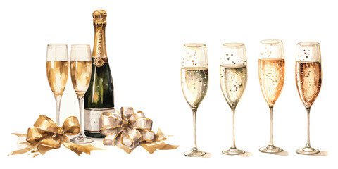 glasses of champagne with ribbon for celebrations