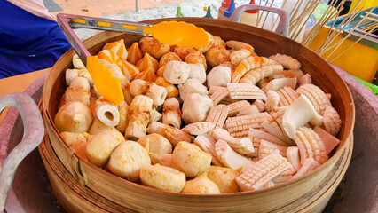 mix of traditional cuisine dumpling dim sum from street food vendor