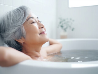 smiling senior woman in bath
