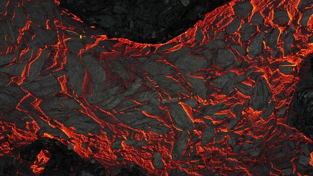 Aerial view of the texture of a solidifying lava field, close-up